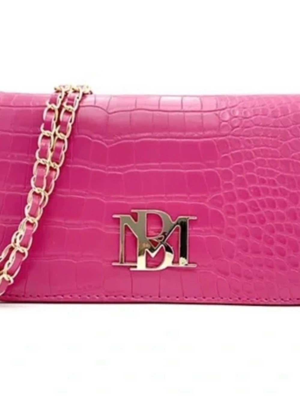 Badgley Mischka Hot Pink Croc-Embossed Chain Shoulder Bag